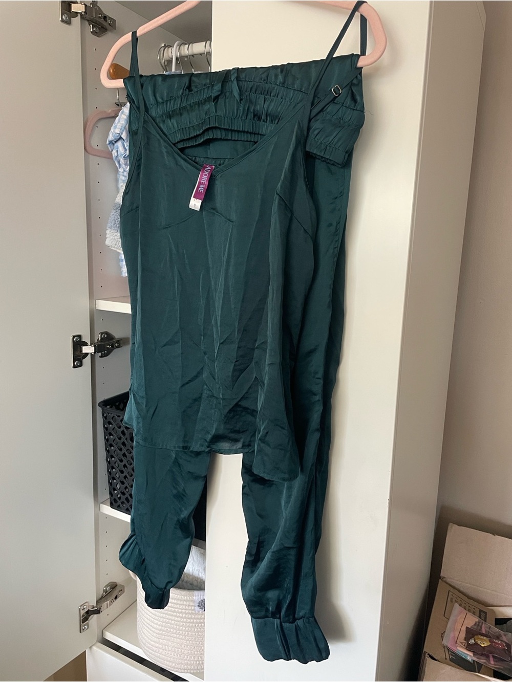 Adore Me Deep Teal Satin Cami & Jogger Set